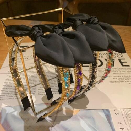 Fashion Diamond Bow rabbit ears Headband Hairband For Women Girl Temperament Metal Hair Hoop band Accessories Headwear Headdress