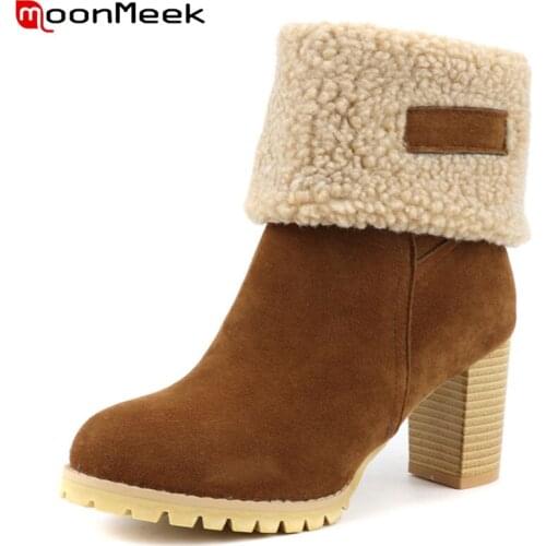 MoonMeek 2020 new fashion winter keep warm women boots thick high heels round toe ankle boots large size 34-48