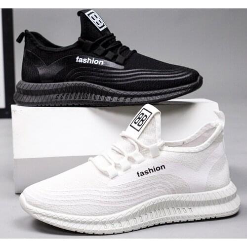 Mens shoes breathable knitted screen sports shoes fashion mens shoes leisure soft sole running shoes