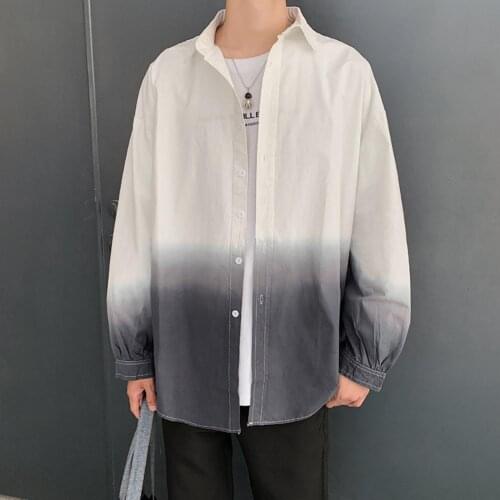 Fashion Color Gradient Long Sleeves Turn-down Collar Men Casual Top Shirt Coat Hipster Shirts Tops Casual Streetwear Jackets