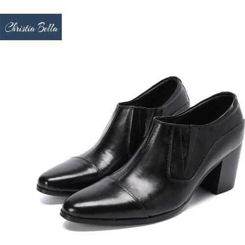 Christia Bella Designer Brand High Heels Men Genuine Leather Shoes Increase Height Party Dress Shoes Plus Size Jazz Short Boots