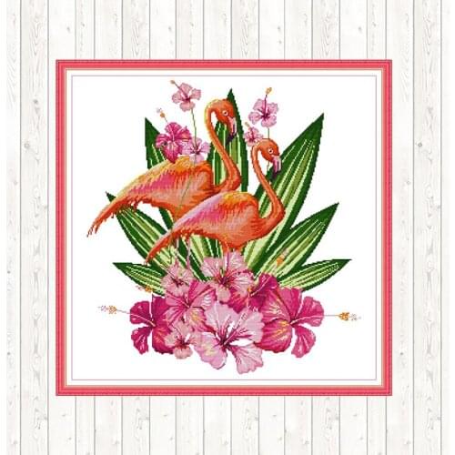 Flamingo Cross Stitch Sets DIY Crafts DMC Cotton Thread Canvas Needlework Embroidery 14ct 11ct Count Cross Stitch Patterns Kits