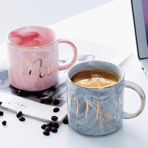 Mr and Mrs Mugs Set Unique Mugs for Lover Marbling Mugs Ceramic Couples Cups Special Mugs Gifts 400ML(Pink Grey)