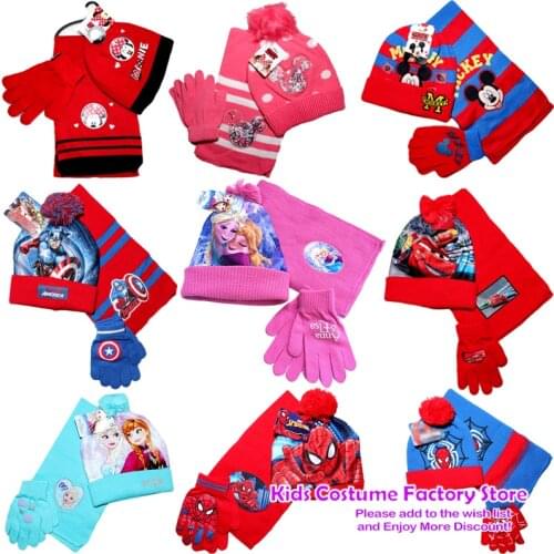 2-10Year New Winter Children Boys Girls Warm ANNA ELSA Princess Hat Cartoon Bay Hat Kids Knitted Cap Scarf Gloves Sets