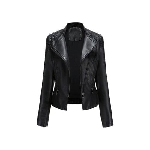 New Women Autumn Winter Faux Soft Leather Jackets Coats Lady Black PU Zipper Epaule Motorcycle Streetwear