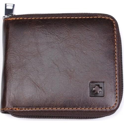New Brand Men Wallet Genuine Leather Zipper Coin Purse Men Short Wallets RFID Protection Credit Card Holder Travel Wallet R9