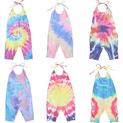 2-6T Toddler Kid Baby Girl Clothes Sleeveless Off Shoulder Romper Tie Dye Gradient Jumpsuit Elegant Streetwear Sumemr Outfit