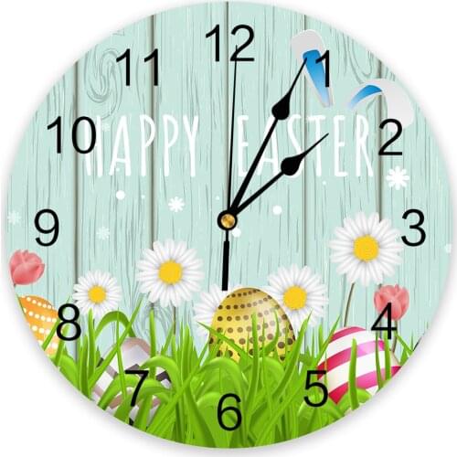 Easter Spring Easter Egg Flower Wall Clock For Modern Home Decoration Teen Room Living Room Needle Hanging Watch Table Clock