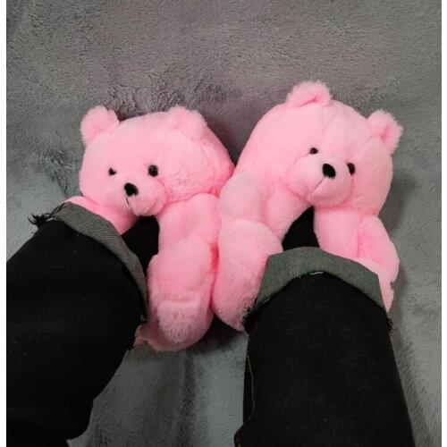 Plush Teddy Bear House Slippers Brown Women Home Indoor Soft Anti-slip Faux Fur Cute Fluffy home slippers Women Winter Warm Shoe