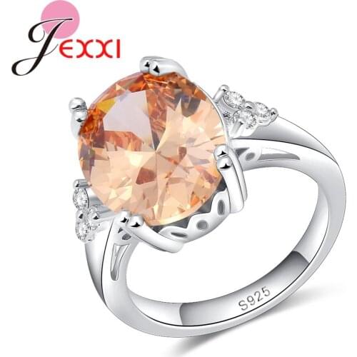 Popular Classic True 925 Sterling Silver Ring Jewelry Wedding Accessory Sparkling Orange Oval Rhinestone Size 6-10