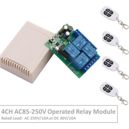 Remote Control 433Mhz 85~250V 4CH rf Switch Relay Receiver and Transmitter for Remote Garage Control and Electric curtain Switch