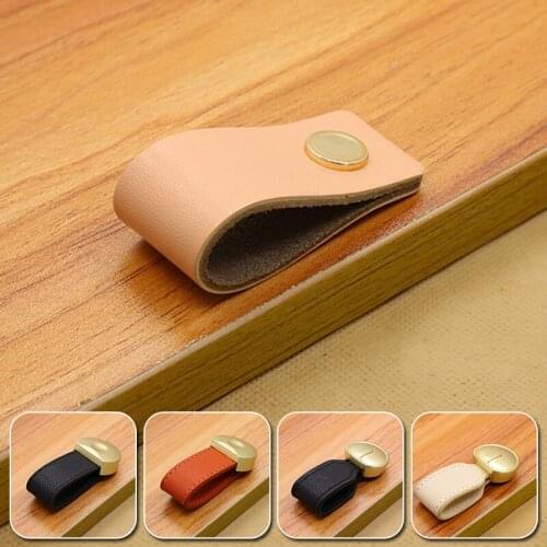Nordic style Leather Handle Cowhide Brown Cowhide Wardrobe Drawer Knobs Door Pull Kitchen Cabinet Handle Furniture Handle