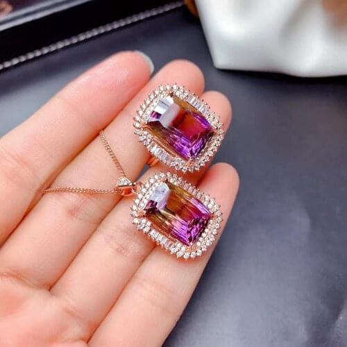 The Best Wedding Gift Natural And Real Ametrine Set 925 sterling silver Fine jewelry 1pc ring,1pc Pendant
