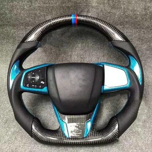Supercar Cuatomized Gloss Carbon Fiber Sports LED Steering Wheel Alcantara Leather compatible for Honda Civic 2016-2020