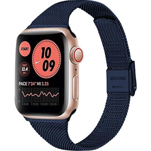 Slim Stainless Steel strap for apple watch 6 5 4 se band 44mm 40mm for iwatch 3 42mm 38mm mesh loop Ajustable Narrow watchband