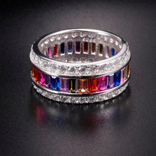 Eternal SAPPHIRE RUBY PERIDOT KUNZITE TOPAZ 925 Sterling Silver Engagement Wedding Rings for Women Men size 5 6 7 8 9 10