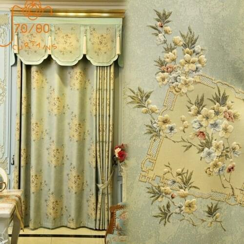 New Chinese Pastoral High-end Jacquard Blackout Curtains for Dining Room Living Room Bedroom Custom Finished Valance