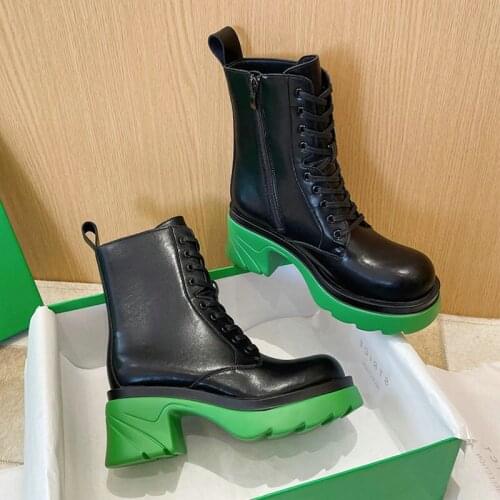 Punk Style Platform 2021 New British Style Women Ankle Cowhide Leather Boots Womens Motorcycle Boot Fashion Ladies Chunky Shoes