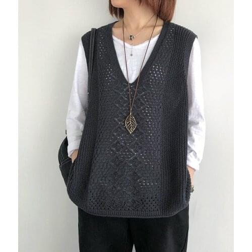 Olomm 2021 Retro Literature Art Spring Woolen Winter Vest Women Wear Loose V-neck Thin Knitwear I-waistcoat Gilet Femme Genuine