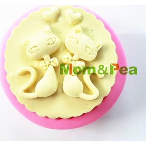 Mom&Pea 0778 Free Shipping Two Cats Shaped Silicone Soap Mold Cake Decoration Fondant Cake 3D Mold Food Grade