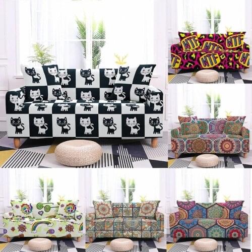 1/2/3/4 Seat Geometric Cartoon Printing Stretch Sofa Cover Sofa Cover Full Cover Home Fabric Sofa Cushion Towel