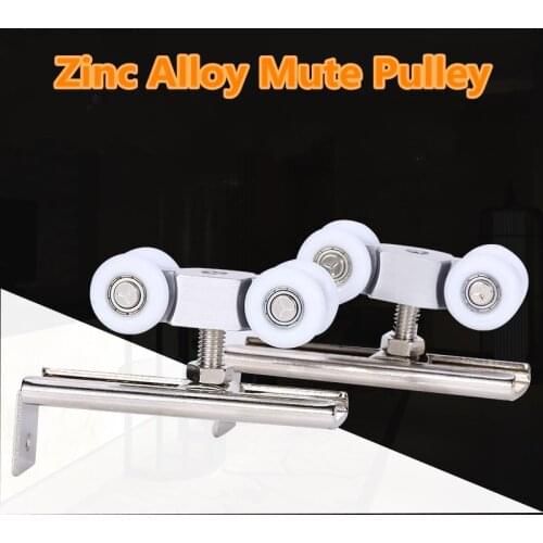 1Set Bathroom Kitchen Zinc Alloy Sliding Door Mute Rollers Wood Door Hanging Pulley 4Nylon Hanging Wheel Track Slide Rail Parts