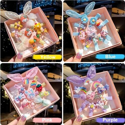 10Pcs/Box Hair Clip Cute Hair Accessories Girl Cartoon Hair Clip With Gift Box Flower Animal Hairpin Elastic Headdress Gift