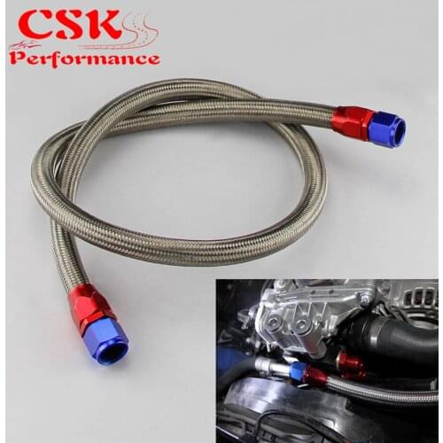 10AN Oil Cooler 48" Nylon / Steel Braided Oil Fuel Line Hose Fitting End Adapter Black / Silver