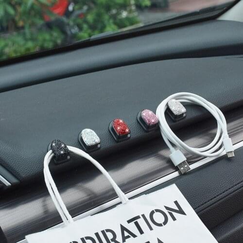 2 Pack Bling Crystal Mini Car Hooks, Multifunctional Auto Backseat Hooks for Keys, Mask, Earphone, Durable Wall Hooks