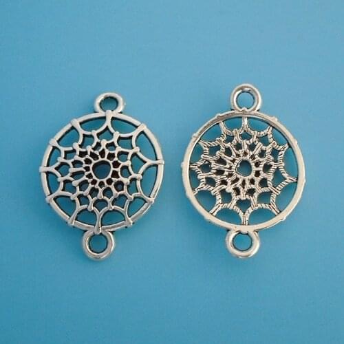 20 x Tibetan Silver Dream Catcher Connectors Charms Pendants for DIY Bracelet Necklace Jewelry Making 33x23mm
