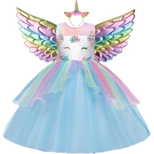 2021 Fantasy Girls Unicorn Princess Dress Kidss Birthday Wedding Party Dresses For Children Pretty Costumes Halloween Clothes
