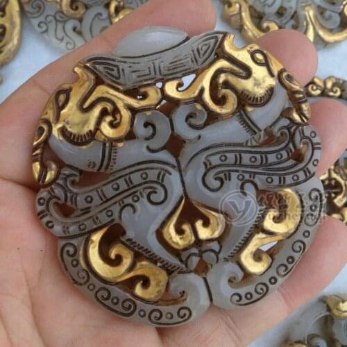 7 latest styles Collect the jade figurine of the old jade carving in China,which is plated with gold and imitation jade dragon
