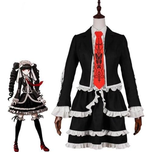 Ainiel Anime Danganronpa V3 Cosplay Costume Yasuhiro Taeko Dangan Ronpa School Uniform Dress Black Coat Jacket Disfraz Women