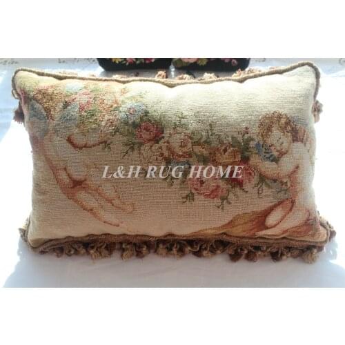Free Shipping 15K 12"X20" Needlepoint woolen cushion, handmade woolen pillow with lace 100% New Zealand Wool Cushion cover