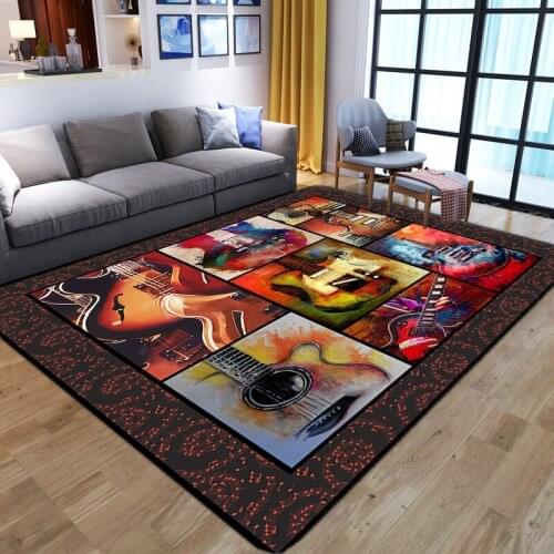 Classical Culture Big Carpets For Living Room Vintage Nordic colorful guitar Floor Mat Non-slip Washable Rugs Bedroom Beside Mat