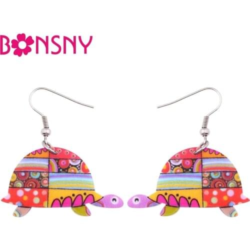 Bonsny Acrylic Floral Ocean Turtle Earrings Big Long Dangle Drop Novelty Anime Jewelry For Women Girls Accessories Gift Original
