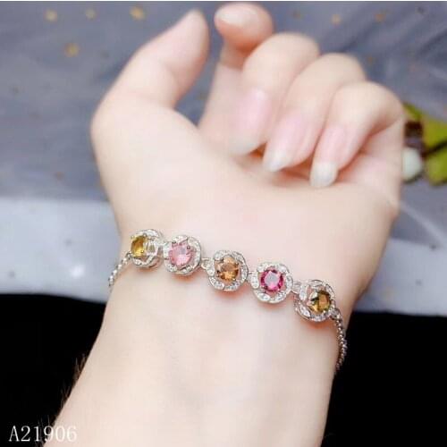 KJJEAXCMY boutique jewelry 925 sterling silver inlaid natural color tourmaline gemstone bracelet support test