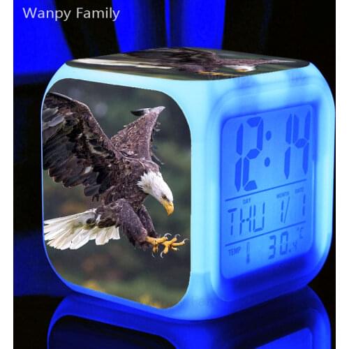 Falcon Eagle Alarm Clock 7 Color Glowing LED Digital Clock Kids Room Multifunction Desktop Electronic Watches Clock