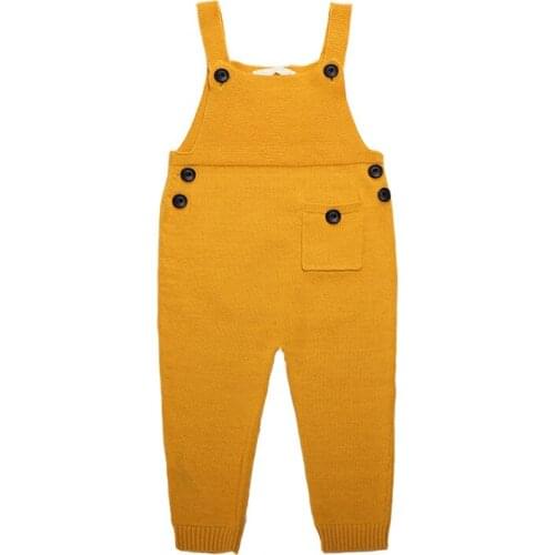 Baby Kids Knitted Overalls Strap Rompers Boys Girls Solid Color Sleeveless Pocket Jumpsuit Outfits Infant Romper Clothes NBB0086