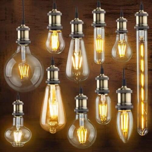 E27 2W Retro Edison LED Filament Bulb Lamp 220V flame Light Bulbs A80 G80 G95 ST64 S14 A60 Glass Bulb Chandelier Candle Light