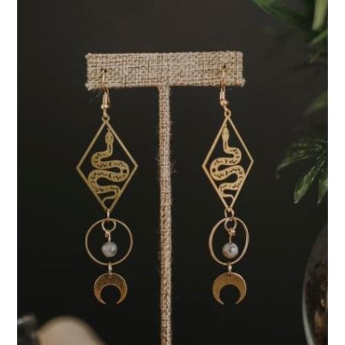Diamond Frame Snake Statement Dangles Hypoallergenic, Aesthetic Jewelry