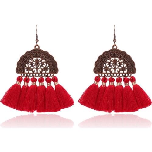 HC Bohemian Colorful Tassel Drop Earrings Women Boho Ethnic Jewelry Fashion Statement Earrings Vintage Flower Dangle Earrings F