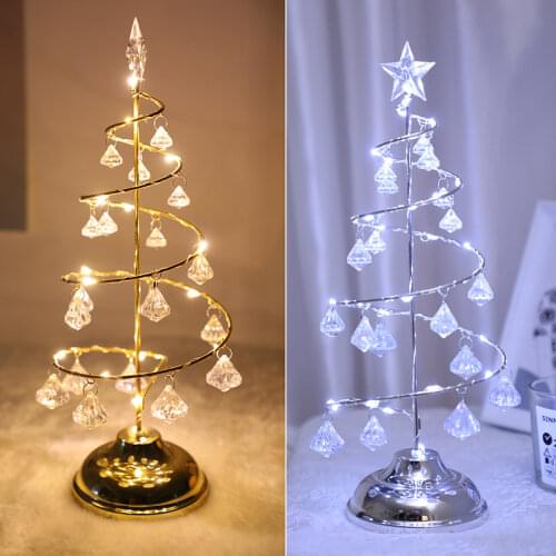 Crystal Christmas Tree Light LED Christmas Decoration Light Room Bedroom Table Lamp Diamond Shaped Night Light