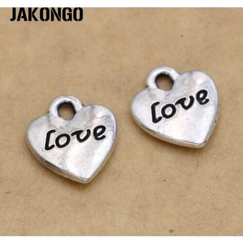JAKONGO Tibetan Silver Plated Love Heart Charms Pendants for Jewelry Making Bracelet Findings Accessories DIY 11x10mm