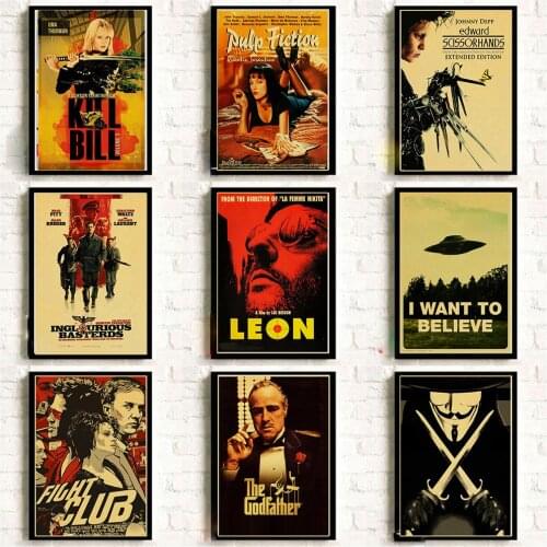Classic Nostalgic Movie Poster Leon/Fight Club/Pulp Fiction/Shining/Kill Bill/Godfather Posters and Prints Retro Wall Sticker