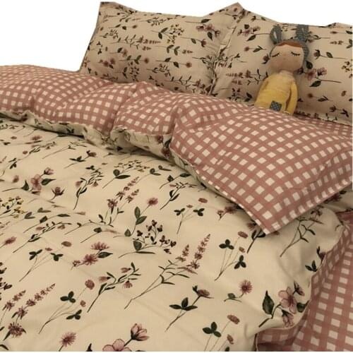 Spring and Autumn Thickening Brushed Warm Flower Plant Cashmere Four-Piece Quilt Cover Bedding Student Dormitory Three-Piece Set
