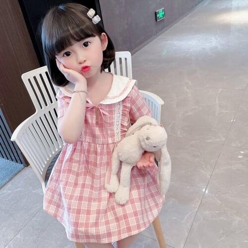LISUNNY Summer Girls Plaid Dress Children Clothes Lace Cute Princess Dress Casual Comfortable Kids Vacation Party Dress