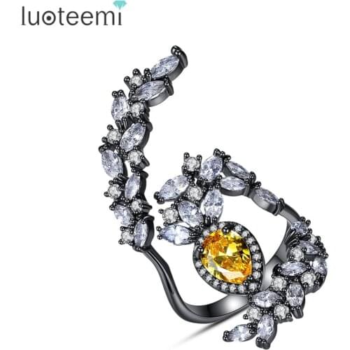 LUOTEEMI New Vintage Open Leaf Rings for Women Fashion Jewelry Party CZ Cocktail Ring Finger Anillos Femme Bijoux Christmas Gift