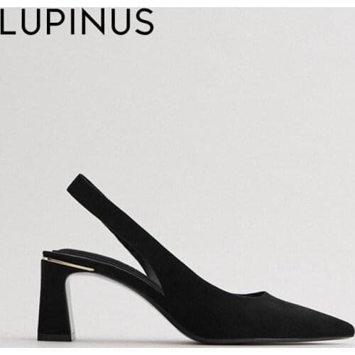 LUPINUS Brand Design Gold Trim Women High Heels Fashion Pointed Toe Black Women Sadals 2021 New Spring Square Heel Women Shoe