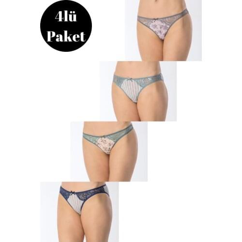 LUXXA 4'LÜ MIXED PRINT PATTERNED FRONT LACE DETAILED WOMEN UNDERWEAR THE LINEN kit